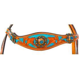 9762 TURQUOISE CRYSTAL BLING CONCHO WESTERN HORSE HEADSTALL TACK SET