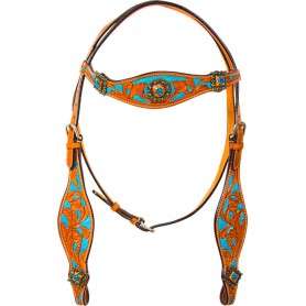9762 TURQUOISE CRYSTAL BLING CONCHO WESTERN HORSE HEADSTALL TACK SET