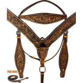 9766 HAND CARVED ANTIQUE HEADSTALL REINS WESTERN HORSE BRIDLE TACK SET