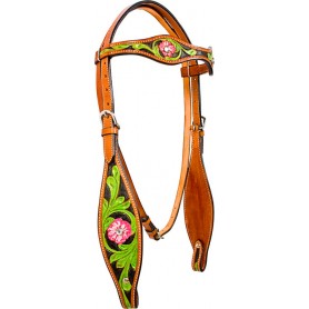 9772 HAND PAINTED PINK FLORAL BREAST COLLAR WESTERN HORSE TACK SET