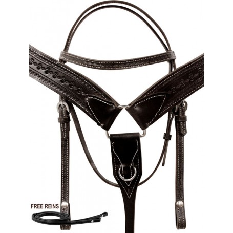 Black Tooled Western Headstall Breast Collar Horse Tack Set
