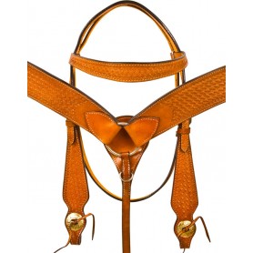 9790 Basket Weave Chestnut Tan Bridle Reins Western Horse Tack Set
