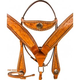 9793 Zebra Leather Studded Breast Collar Bridle Western Horse Tack