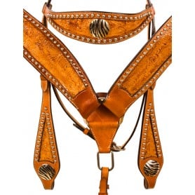 9793 Zebra Leather Studded Breast Collar Bridle Western Horse Tack