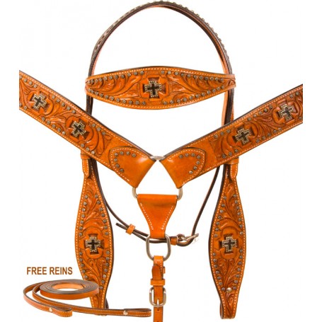 Studded Cross Headstall Breast Collar Western Horse Tack Set