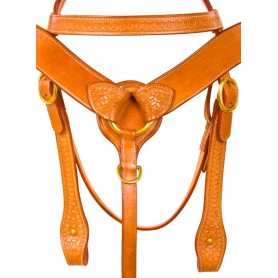 9796 Chestnut Tooled Leather Bridle Breast Collar Western Horse Tack
