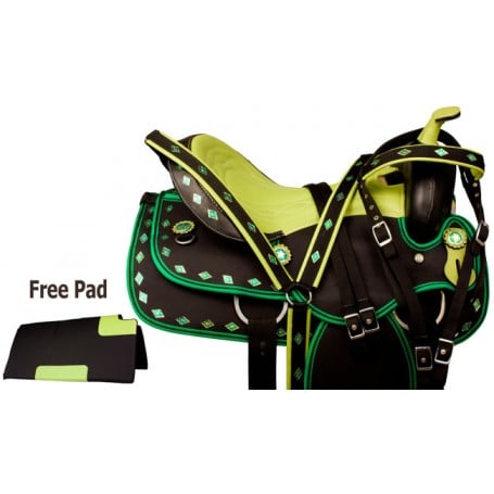 Green Diamond Synthetic Western Trail Saddle Tack 14 17