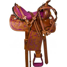 9837 Purple Tan Barrel Racer Western Horse Saddle Tack 14 16