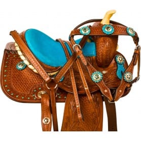 9836 Turquoise Pony Youth Kids Western Trail Saddle Tack 10 13