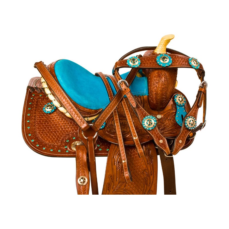 Turquoise Pony Youth Kids Western Trail Saddle Tack 12 13