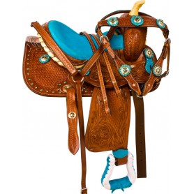 9836 Turquoise Pony Youth Kids Western Trail Saddle Tack 10 13