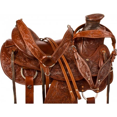 Tooled Wade A Fork Ranch Roping Western Horse Saddle 16