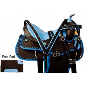 9843 Blue Crystal Synthetic Trail Western Horse Saddle Tack 14 18
