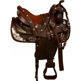 9864 Brown Silver Synthetic Leather Western Show Horse Saddle 15