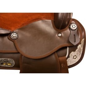 9864 Brown Silver Synthetic Leather Western Show Horse Saddle 15
