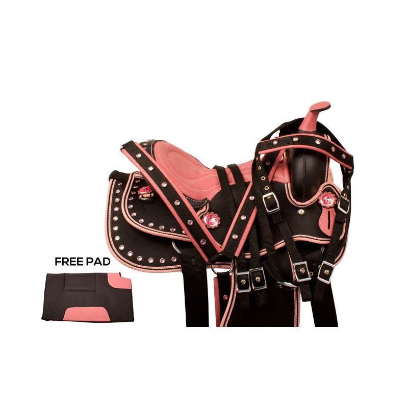 Pink Crystal Youth Synthetic Western Saddle Tack 10 12