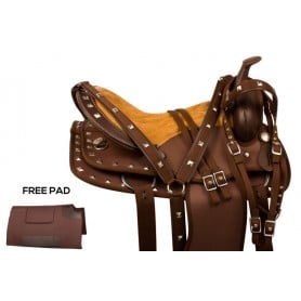9907 Brown Silver Synthetic Trail Western Horse Saddle Tack 15 17