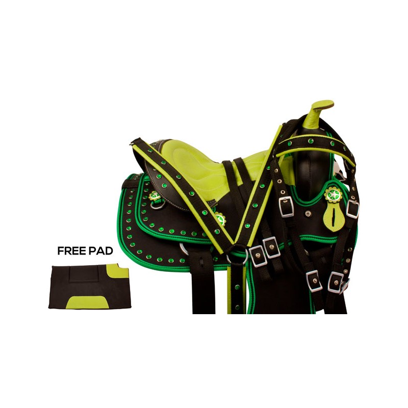 Green Crystal Synthetic Western Horse Saddle Tack 10