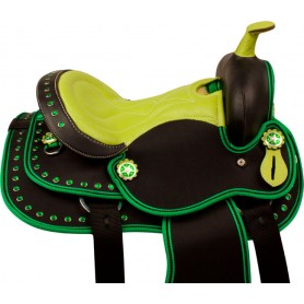 9890 Green Crystal Synthetic Western Horse Saddle Tack 12 13