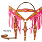Pink Crystal Heart Fringe Leather Western Horse Tack Set