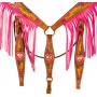 Pink Crystal Heart Fringe Leather Western Horse Tack Set