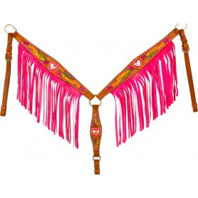 WT1001 Pink Crystal Heart Fringe Leather Western Horse Tack Set