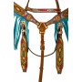 Hand Painted Turquoise Fringe Beaded Western Horse Tack Set