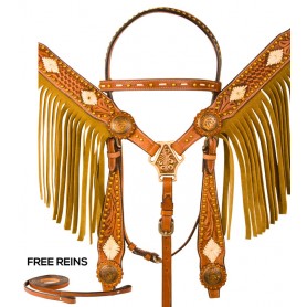 WT1007 Native Fringe Breast Collar Headstall Western Horse Tack Set
