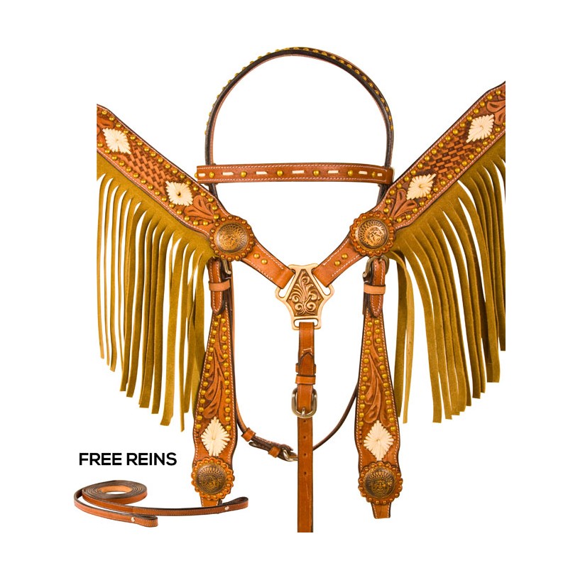 Native Fringe Breast Collar Headstall Western Horse Tack Set