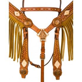 WT1007 Native Fringe Breast Collar Headstall Western Horse Tack Set