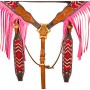 Red Pink Beaded Fringe Breast Collar Western Horse Tack Set