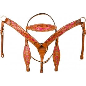 WT1012 Studded Pink Cowgirl Hand Tooled Western Horse Tack Set
