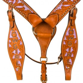 WT1013 Studded Purple Cowgirl Hand Tooled Western Horse Tack Set