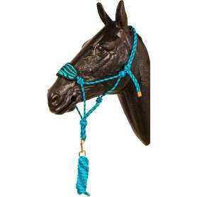 9936 Turquoise Black Bronc Nose Horse Rope Halter With Lead Rope