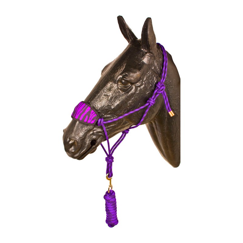 Purple Black Bronc Nose Horse Rope Halter With Lead Rope. 