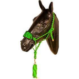 9938 Lime Green Black Bronc Nose Horse Rope Halter With Lead Rope