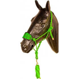 9938 Lime Green Black Bronc Nose Horse Rope Halter With Lead Rope
