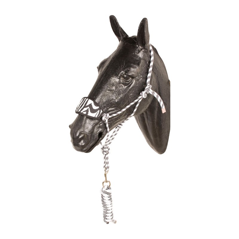 White Black Bronc Nose Horse Rope Halter With Lead Rope