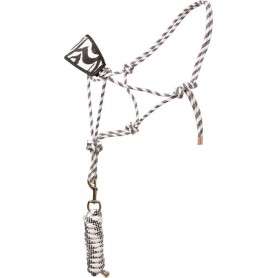 9939 White Black Bronc Nose Horse Rope Halter With Lead Rope