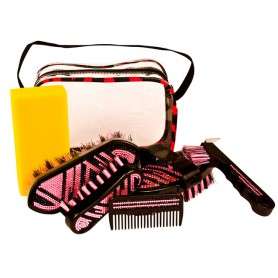 9950 Six Piece Pink Zebra Crystal Bling Horse Grooming Kit