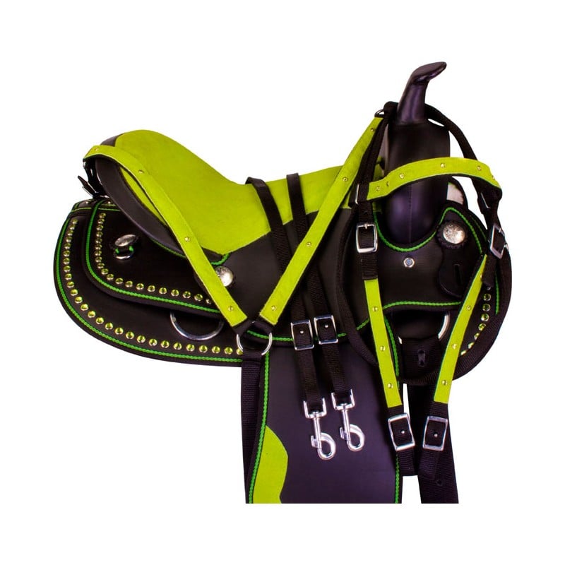 Lime Green Dura Leather Western Horse Saddle Tack 14