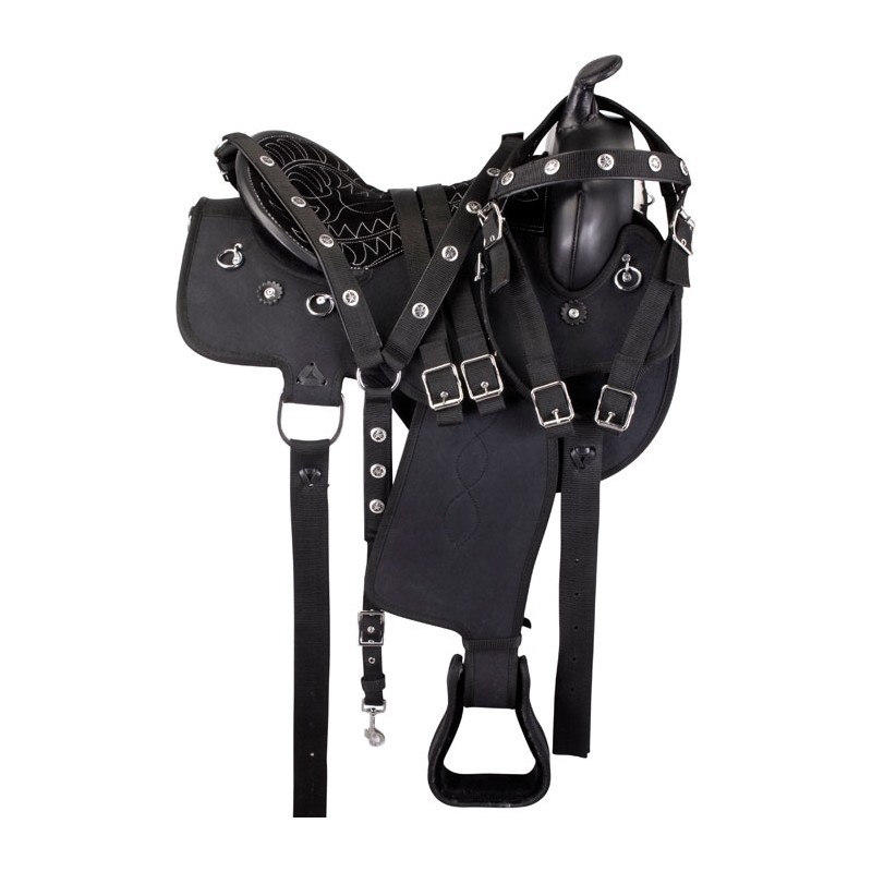 AceRugs 16 17 18 Round Skirt Black Cordura Western Pleasure Trail Light Weight Synthetic Mule Horse Saddle TACK Set