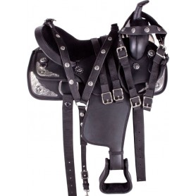 9980 Black Silver Dura Leather Western Horse Saddle Tack 16 18