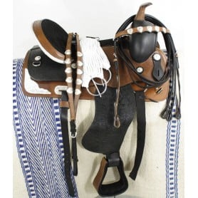 Two Tone Brown Black Leather 17 Show Trail Saddle Silver Tack