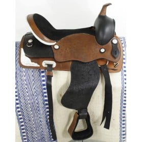 Two Tone Brown Black Leather 17 Show Trail Saddle Silver Tack