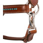 Blue Crystal Brown Leather Adjustable Padded Horse Halter