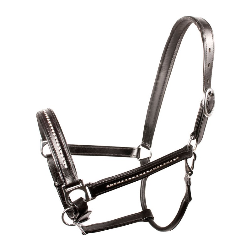 Black Crystal Rhinestone Leather Adjustable Padded Horse Halter
