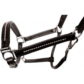 10034 Black Crystal Rhinestone Leather Adjustable Padded Horse Halter