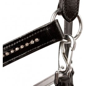 10034 Black Crystal Rhinestone Leather Adjustable Padded Horse Halter