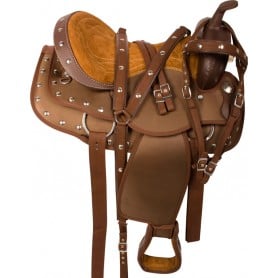 10051 Brown Silver Western Trail Synthetic Horse Saddle Tack 15 18